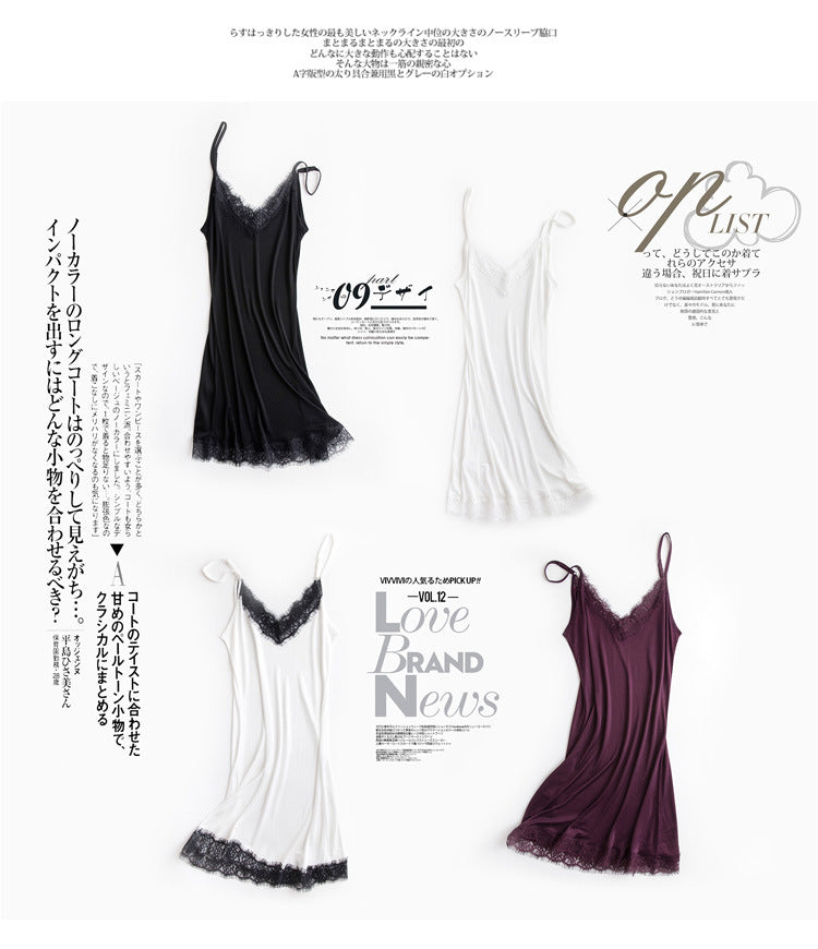 Women’s Luxury Satin Silk Lace Nightdress – V-Neck Sleeveless Sleepwear