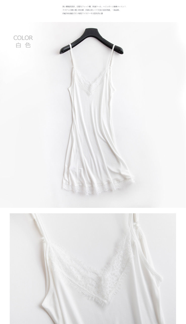 Women’s Luxury Satin Silk Lace Nightdress – V-Neck Sleeveless Sleepwear