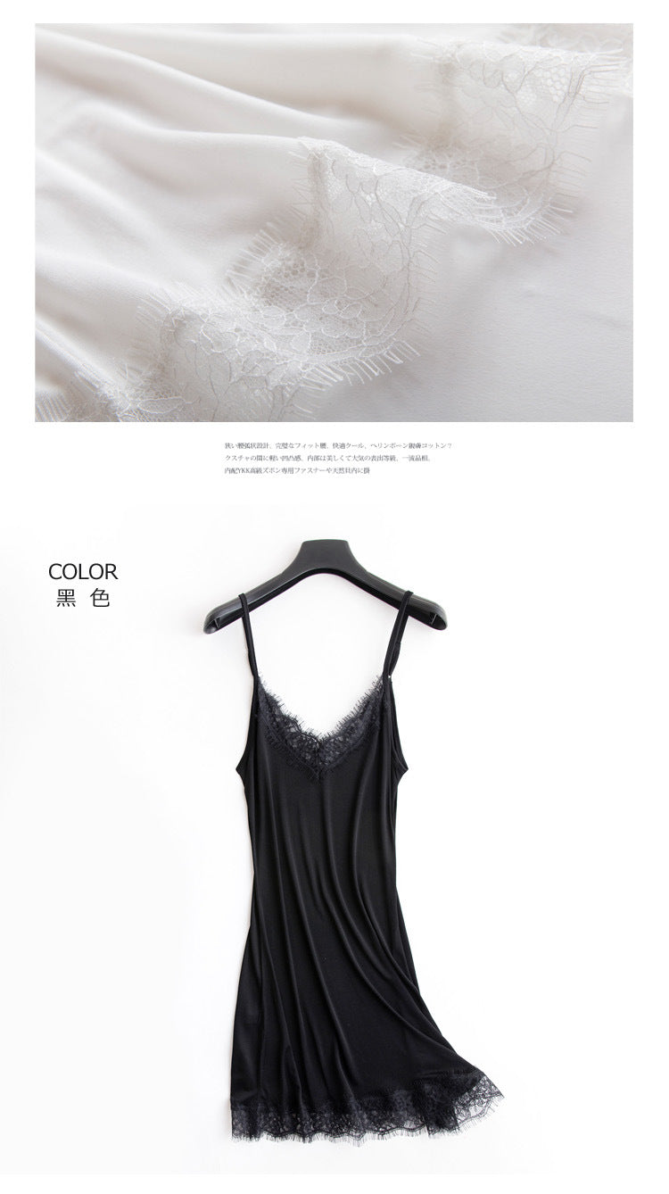 Women’s Luxury Satin Silk Lace Nightdress – V-Neck Sleeveless Sleepwear