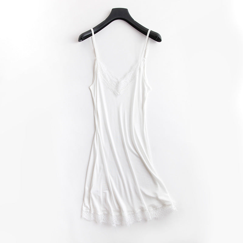 Women’s Luxury Satin Silk Lace Nightdress – V-Neck Sleeveless Sleepwear