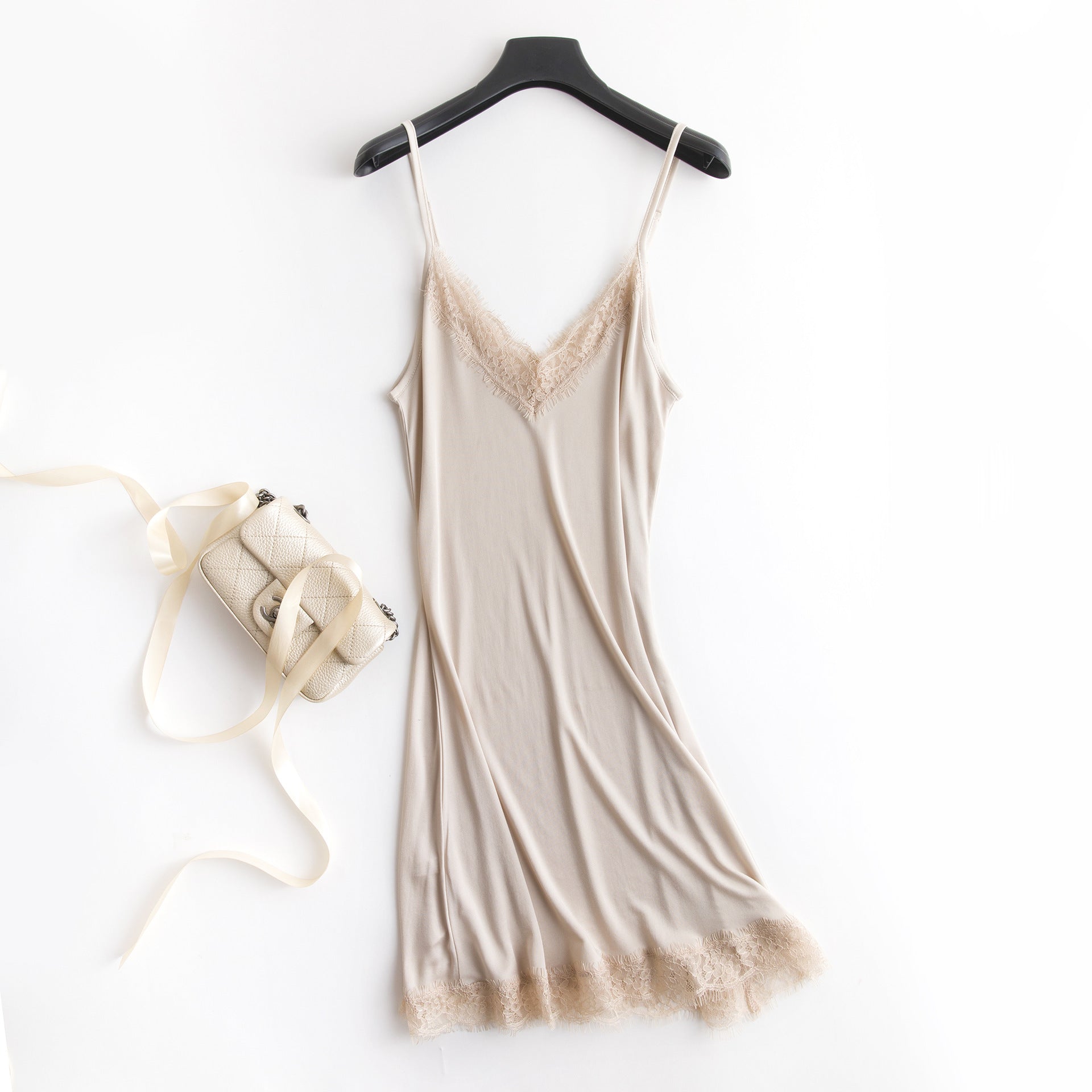 Women’s Luxury Satin Silk Lace Nightdress – V-Neck Sleeveless Sleepwear