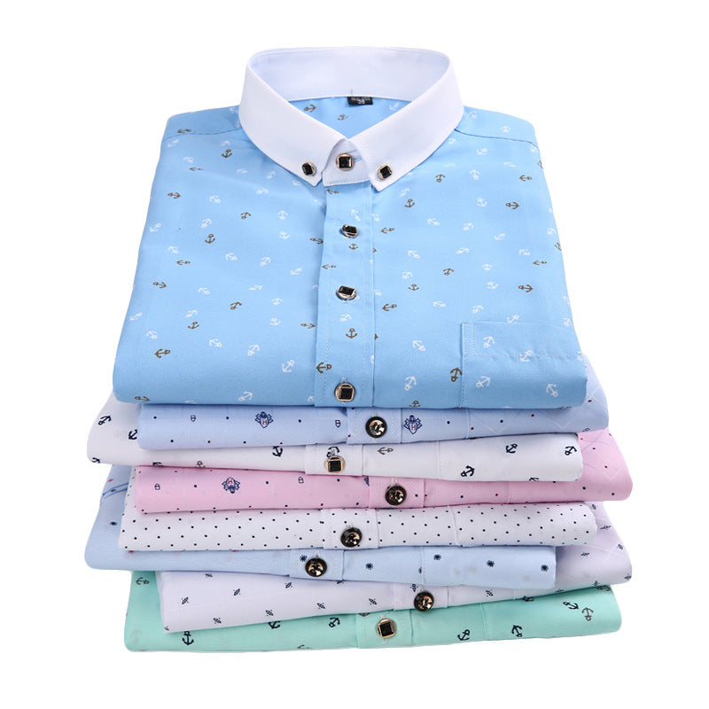 Men’s Slim Fit Printed Long Sleeve Dress Shirt – Korean Style Casual Fashion
