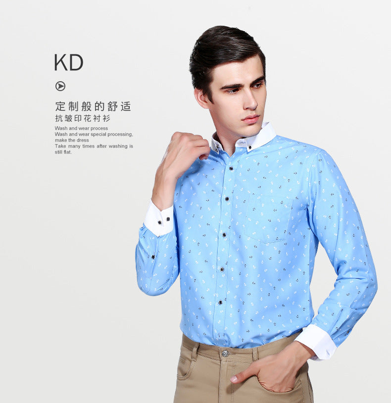 Men’s Slim Fit Printed Long Sleeve Dress Shirt – Korean Style Casual Fashion