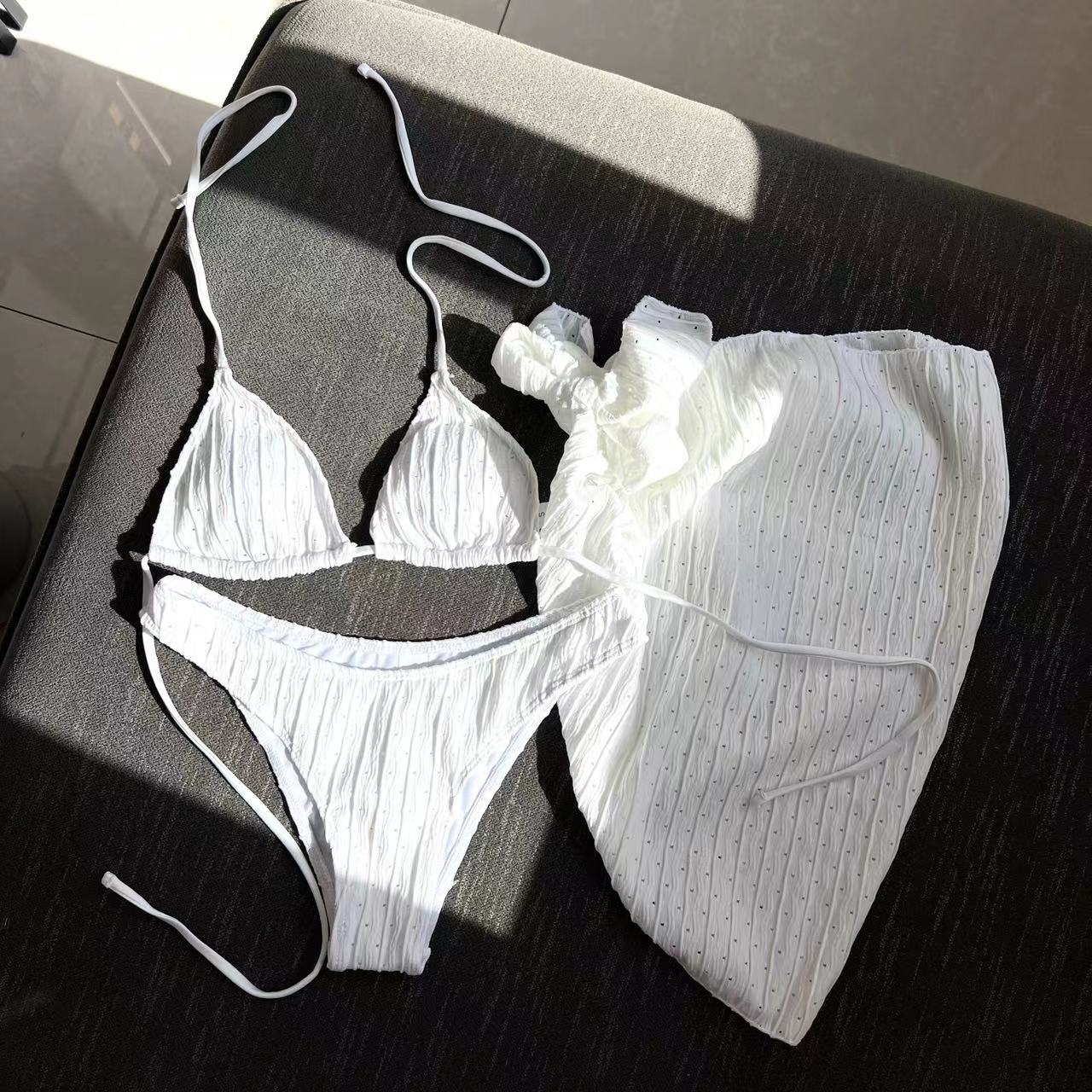European and American New Swimsuit Three-Piece Backless Drawstring Strap Bikini Bikini Three-Piece Swimsuit