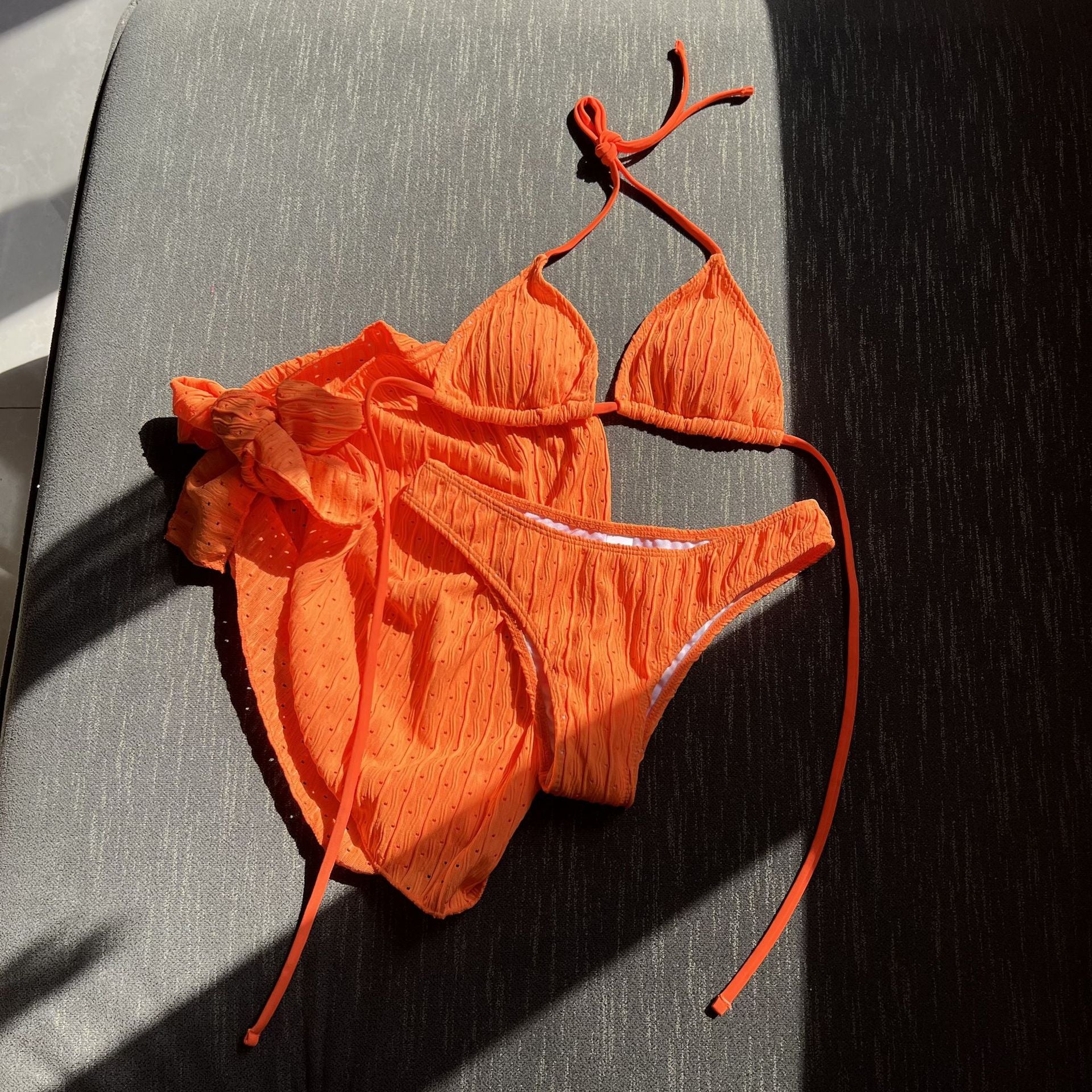 European and American New Swimsuit Three-Piece Backless Drawstring Strap Bikini Bikini Three-Piece Swimsuit