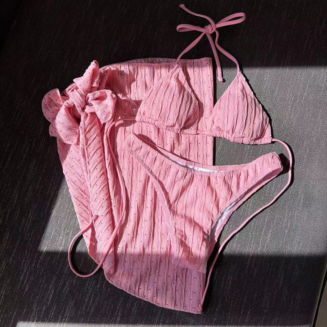 European and American New Swimsuit Three-Piece Backless Drawstring Strap Bikini Bikini Three-Piece Swimsuit