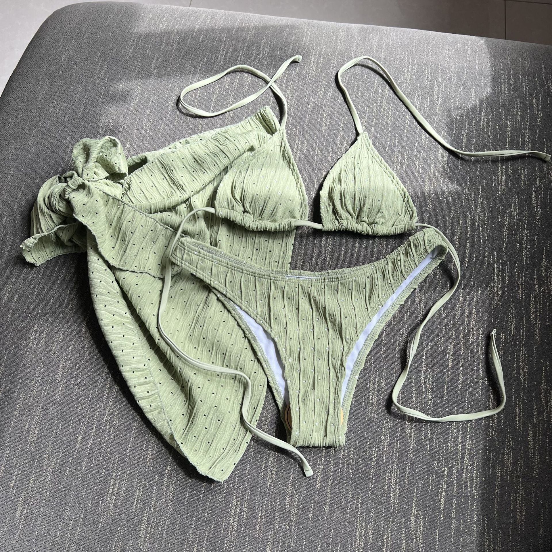 European and American New Swimsuit Three-Piece Backless Drawstring Strap Bikini Bikini Three-Piece Swimsuit
