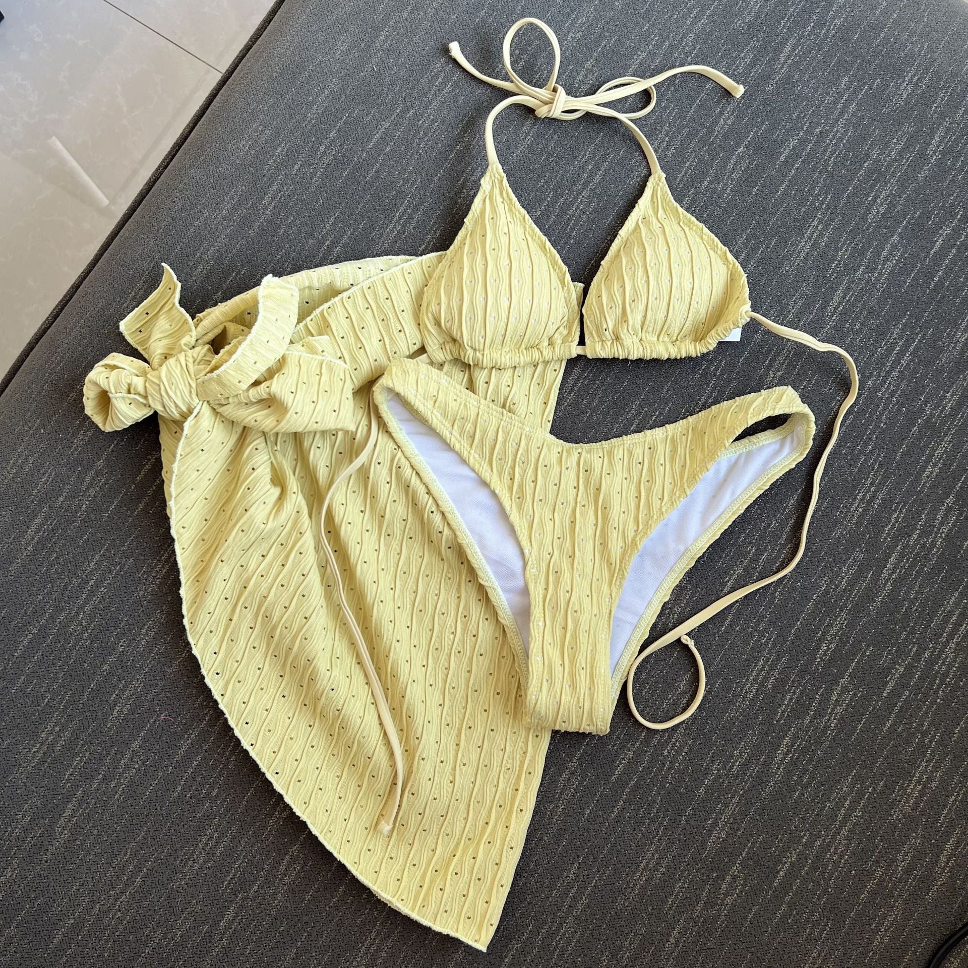 European and American New Swimsuit Three-Piece Backless Drawstring Strap Bikini Bikini Three-Piece Swimsuit