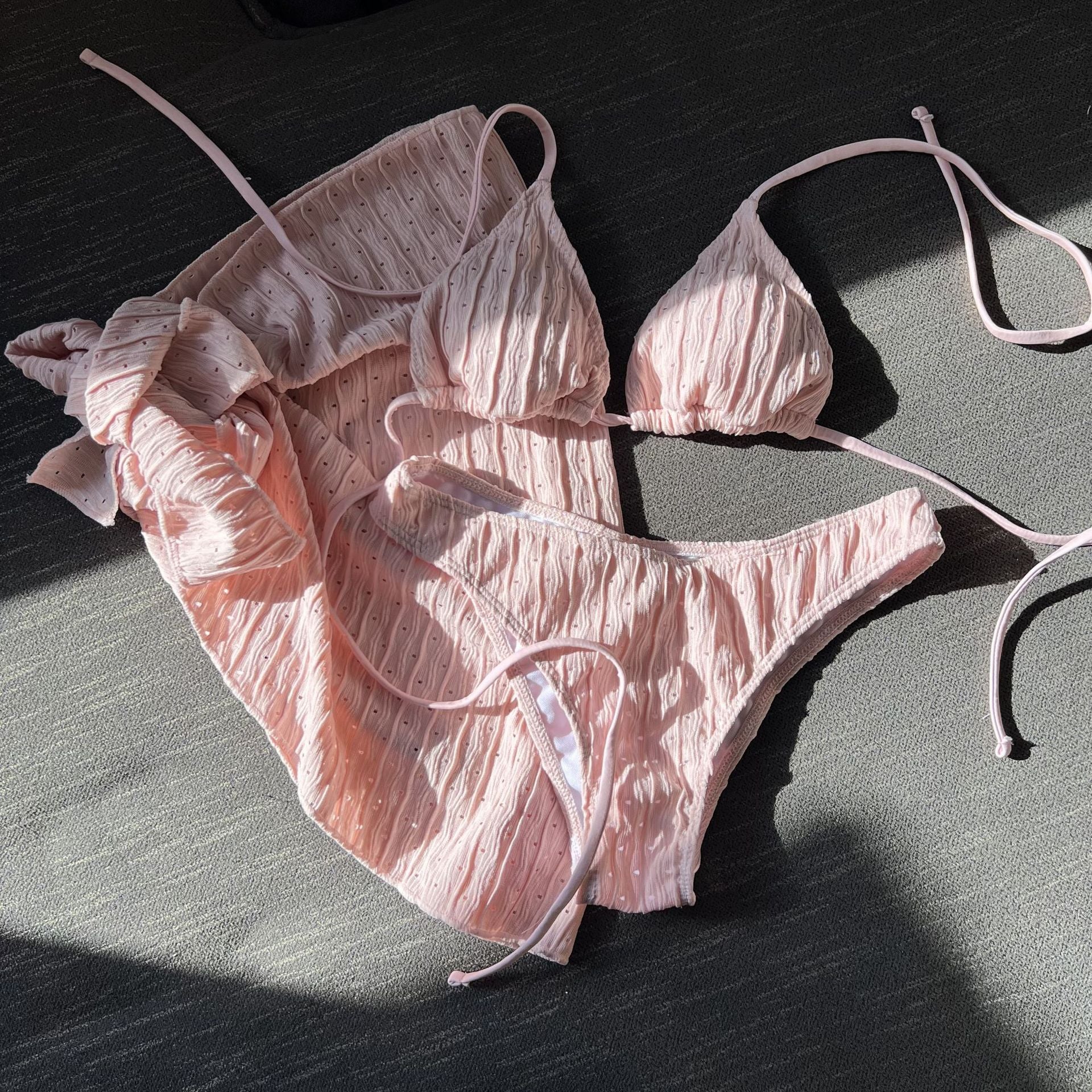 European and American New Swimsuit Three-Piece Backless Drawstring Strap Bikini Bikini Three-Piece Swimsuit