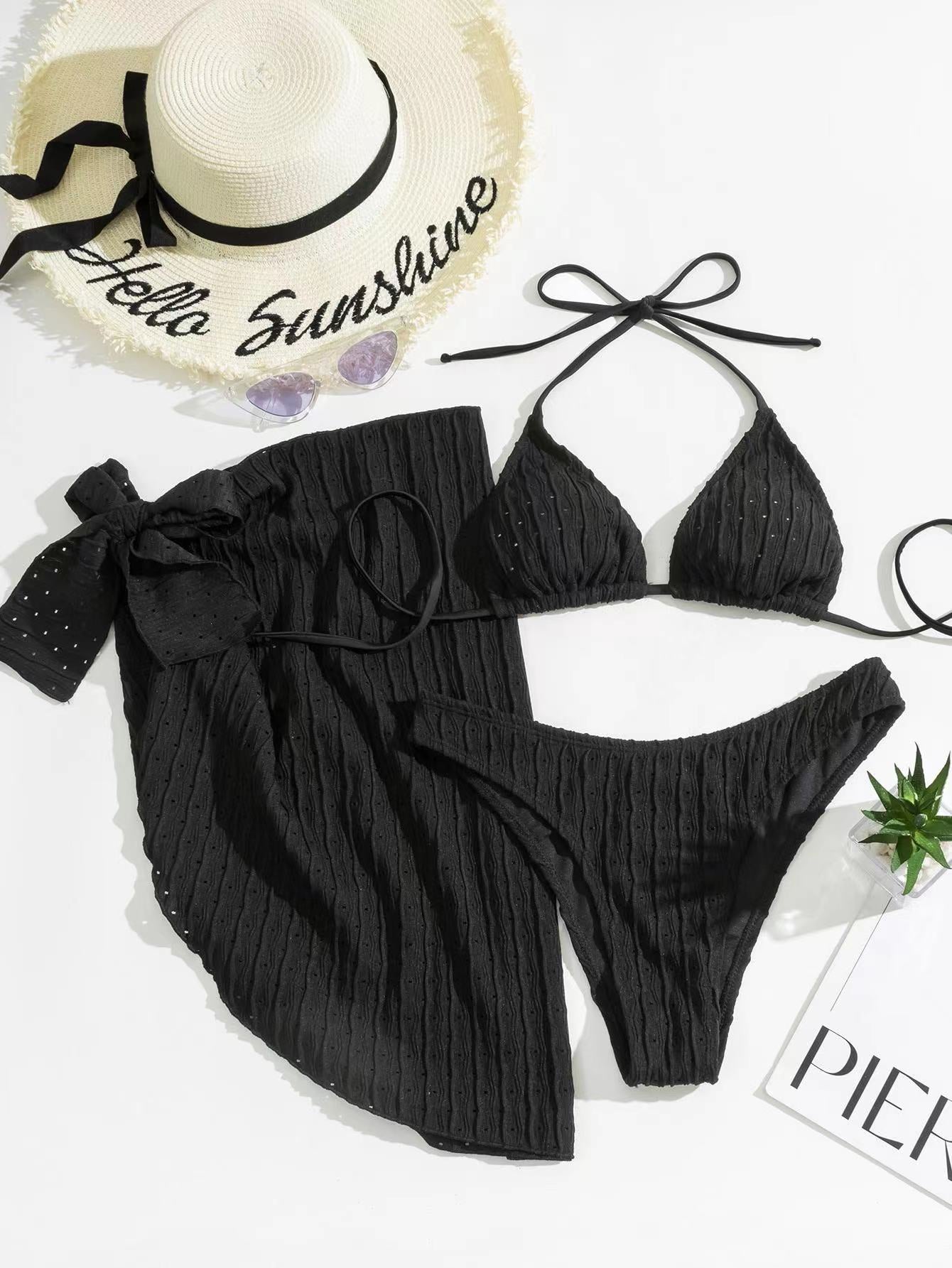 European and American New Swimsuit Three-Piece Backless Drawstring Strap Bikini Bikini Three-Piece Swimsuit