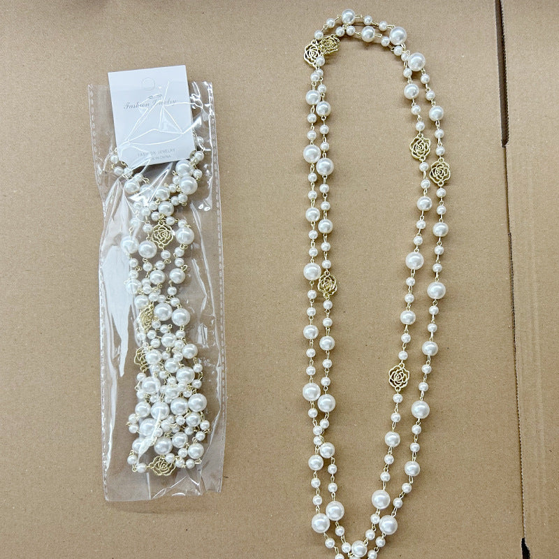 Luxury Four-Leaf Clover Pearl Necklace for Women – Elegant Korean Long Pendant Jewelry