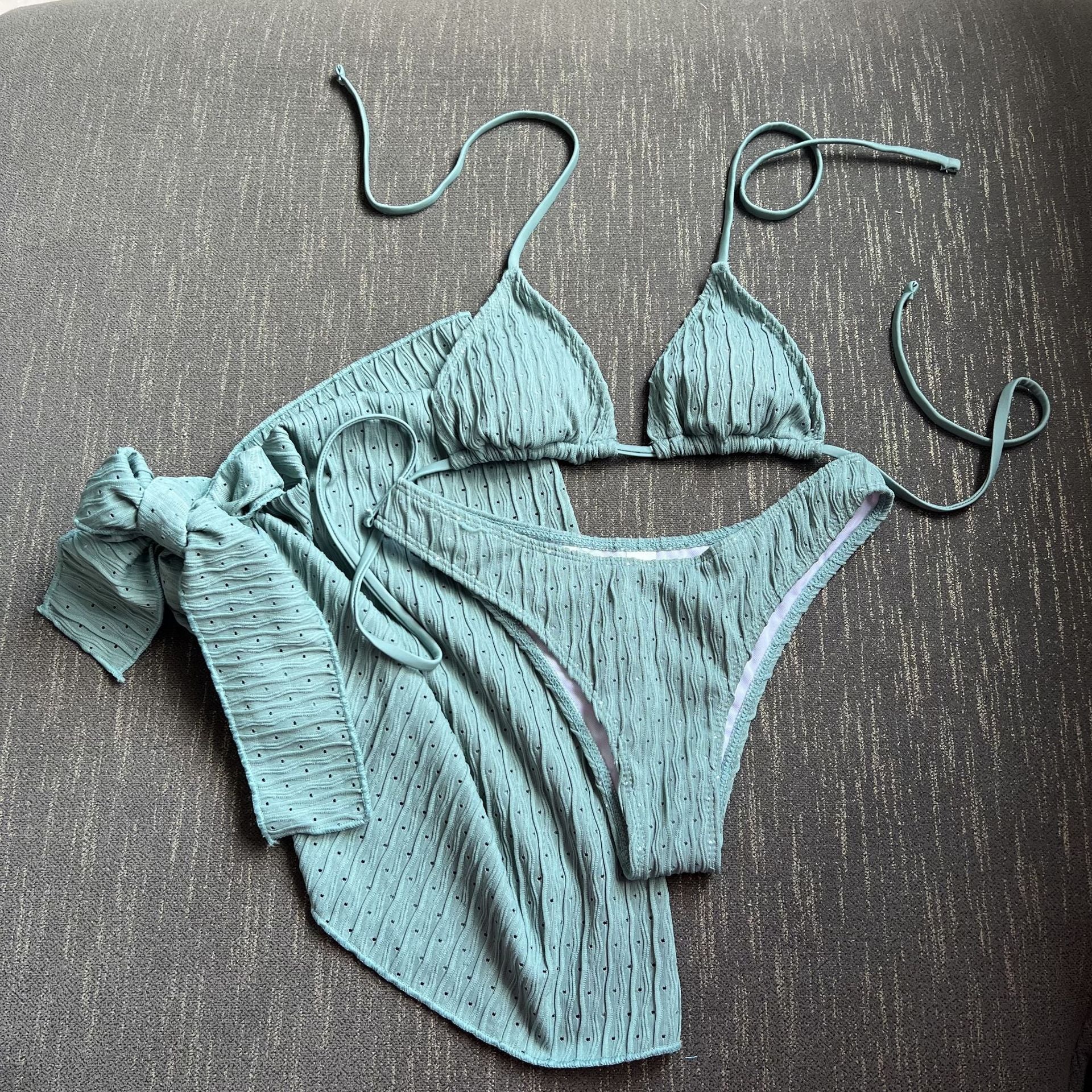 European and American New Swimsuit Three-Piece Backless Drawstring Strap Bikini Bikini Three-Piece Swimsuit