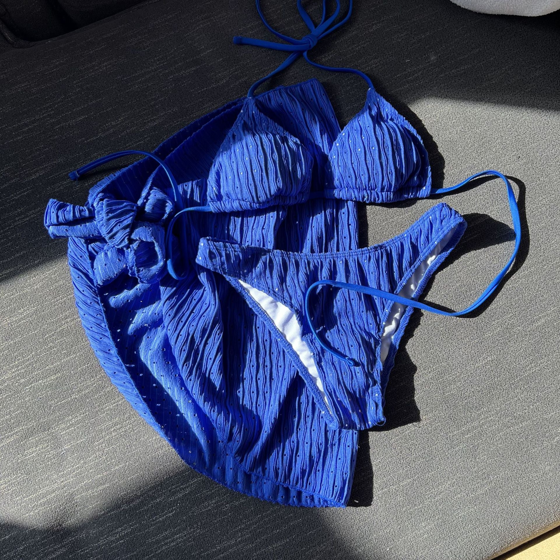 European and American New Swimsuit Three-Piece Backless Drawstring Strap Bikini Bikini Three-Piece Swimsuit