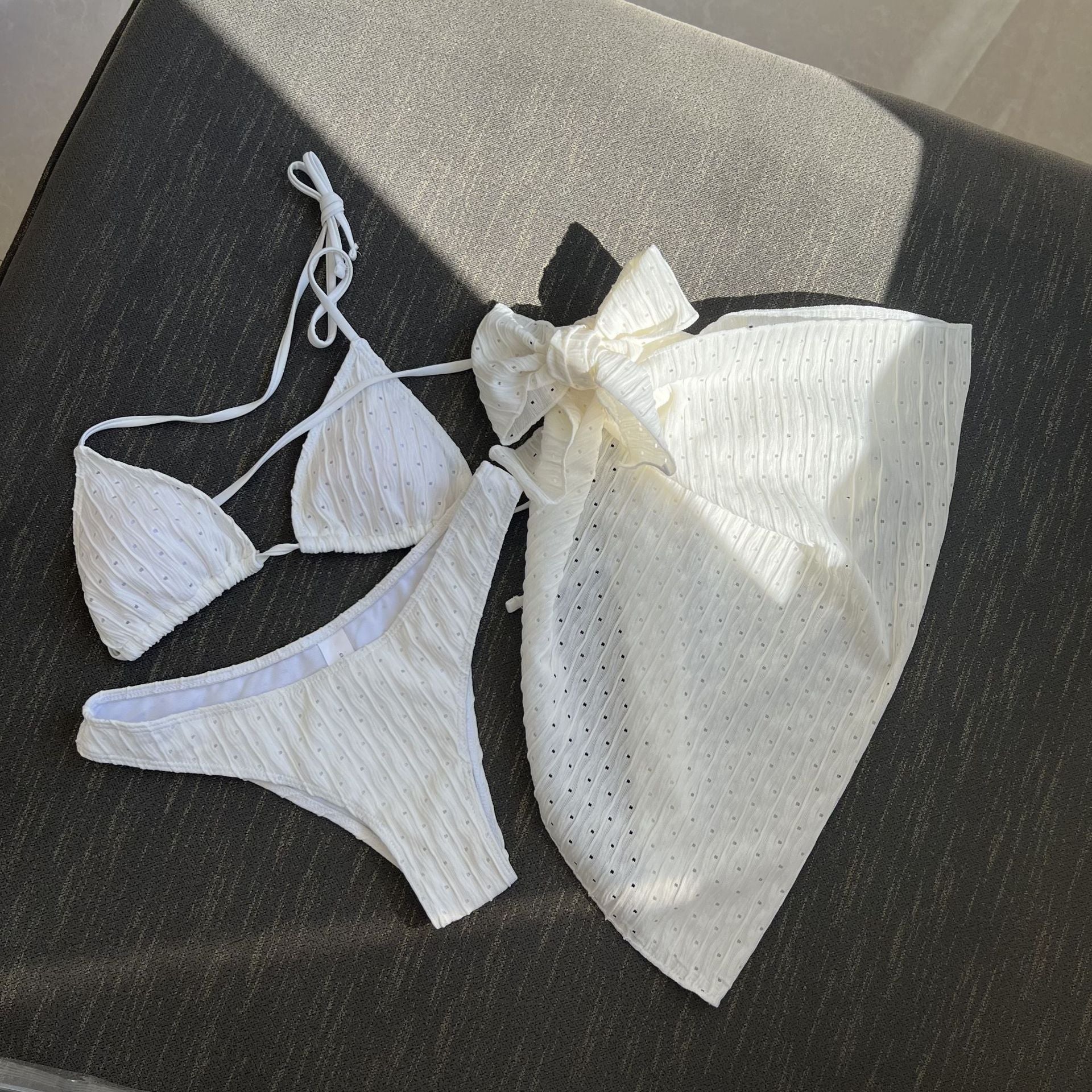 European and American New Swimsuit Three-Piece Backless Drawstring Strap Bikini Bikini Three-Piece Swimsuit