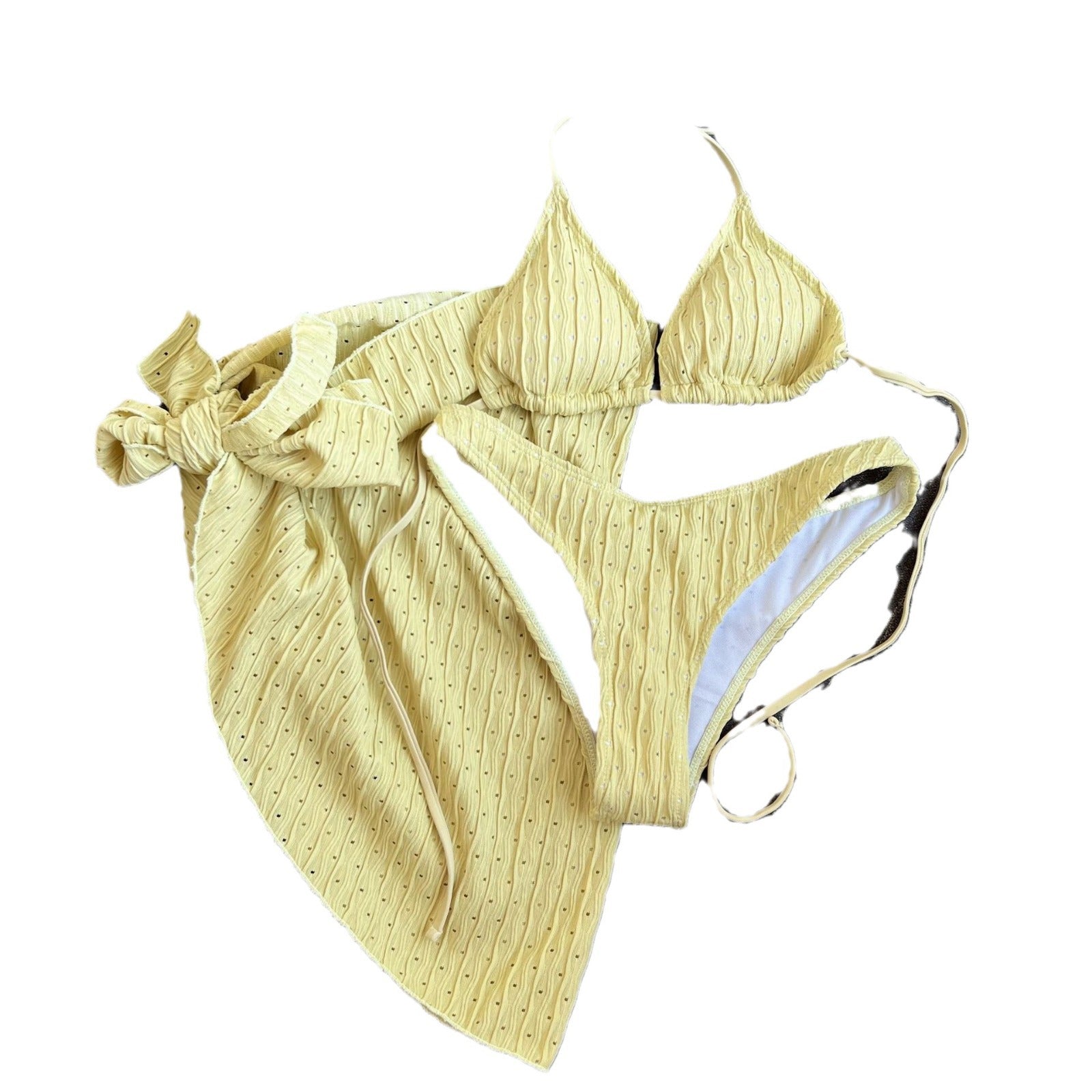 European and American New Swimsuit Three-Piece Backless Drawstring Strap Bikini Bikini Three-Piece Swimsuit