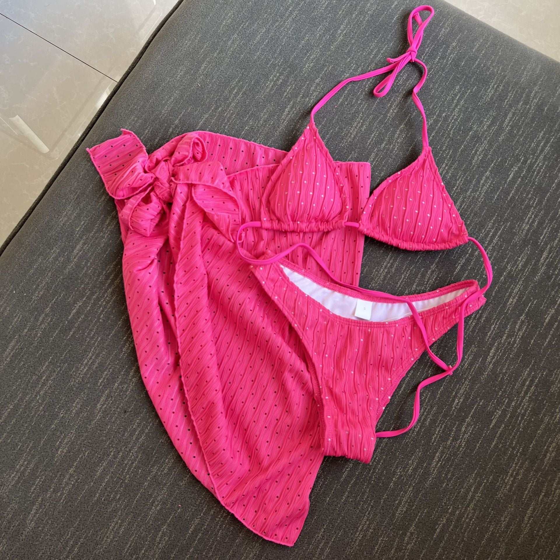 European and American New Swimsuit Three-Piece Backless Drawstring Strap Bikini Bikini Three-Piece Swimsuit