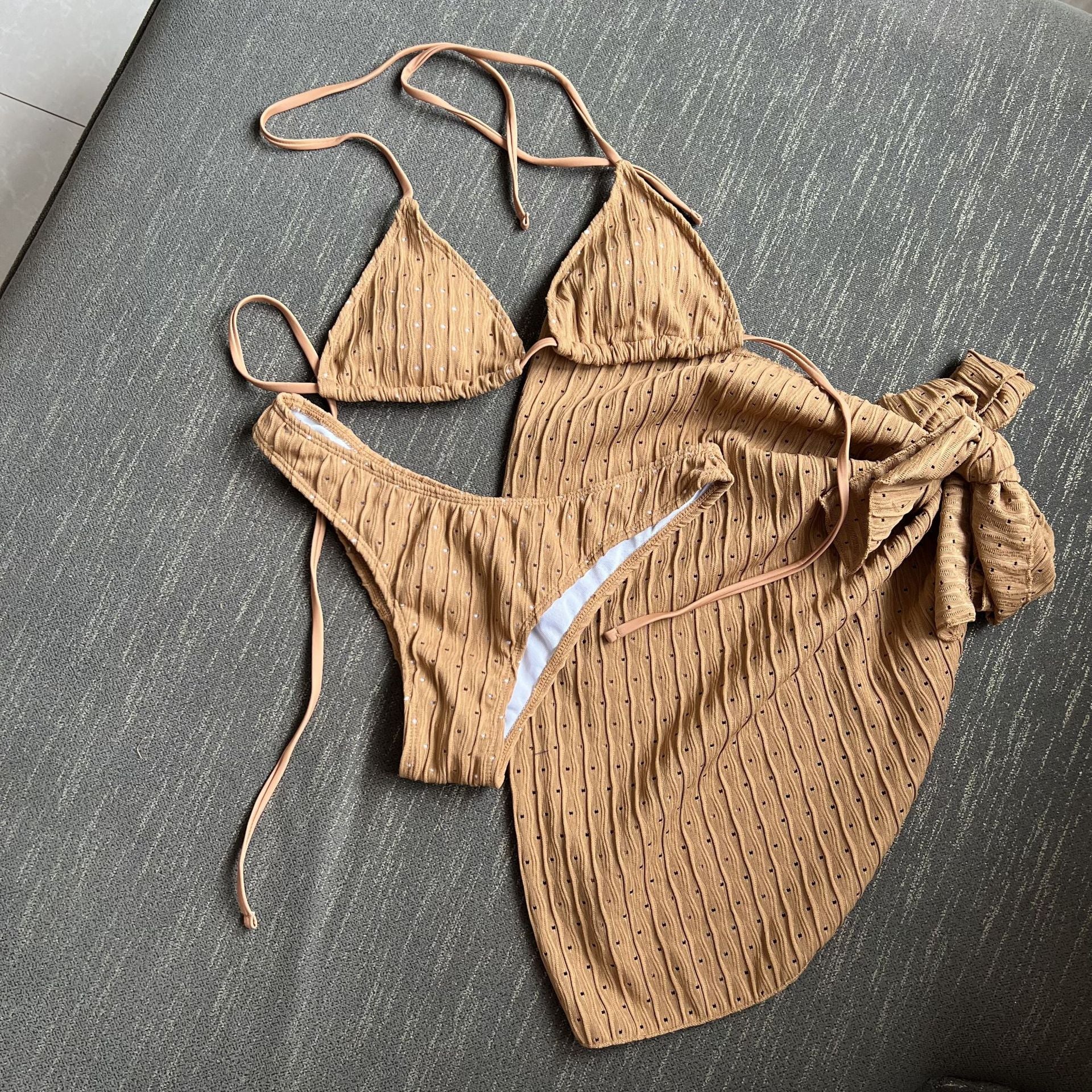 European and American New Swimsuit Three-Piece Backless Drawstring Strap Bikini Bikini Three-Piece Swimsuit