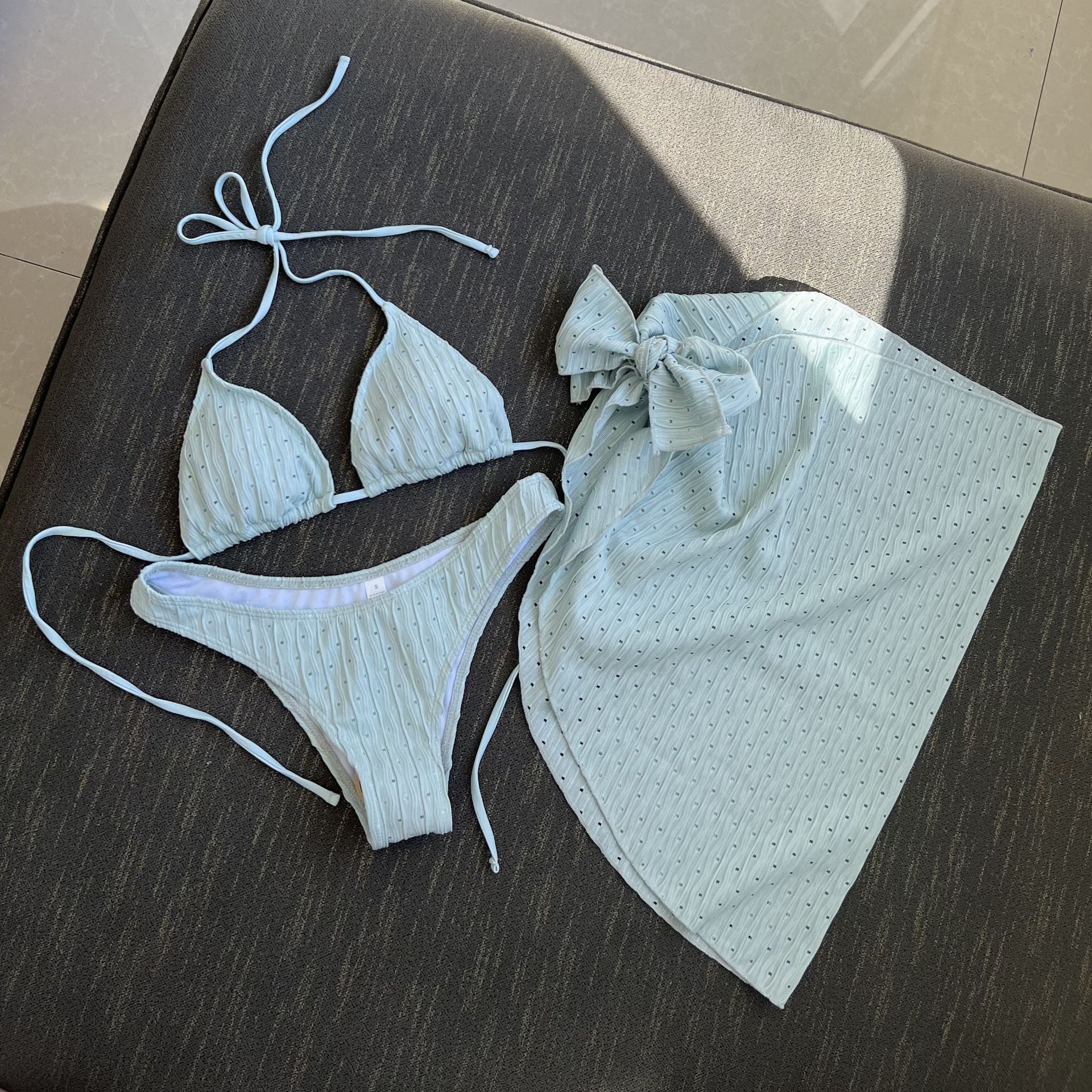 European and American New Swimsuit Three-Piece Backless Drawstring Strap Bikini Bikini Three-Piece Swimsuit