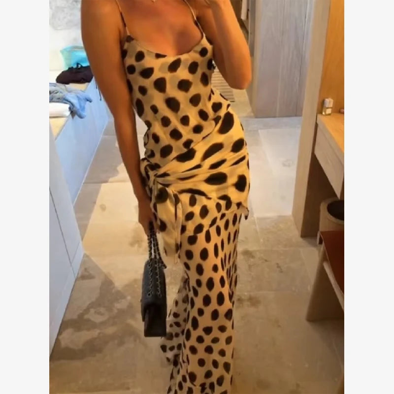 Women’s Two-Tone Printed Long Sleeve Midi Dress – Elegant Y2K Party & Club Dress