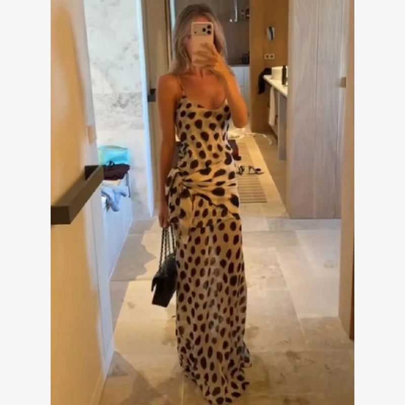 Women’s Two-Tone Printed Long Sleeve Midi Dress – Elegant Y2K Party & Club Dress