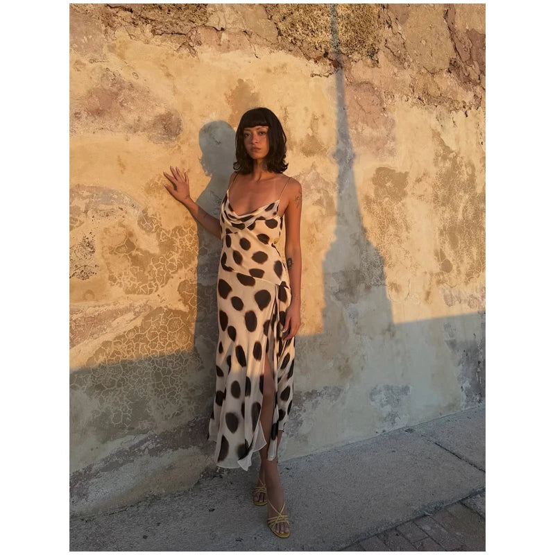 Women’s Two-Tone Printed Long Sleeve Midi Dress – Elegant Y2K Party & Club Dress
