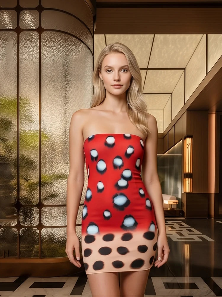 Women’s Two-Tone Printed Long Sleeve Midi Dress – Elegant Y2K Party & Club Dress