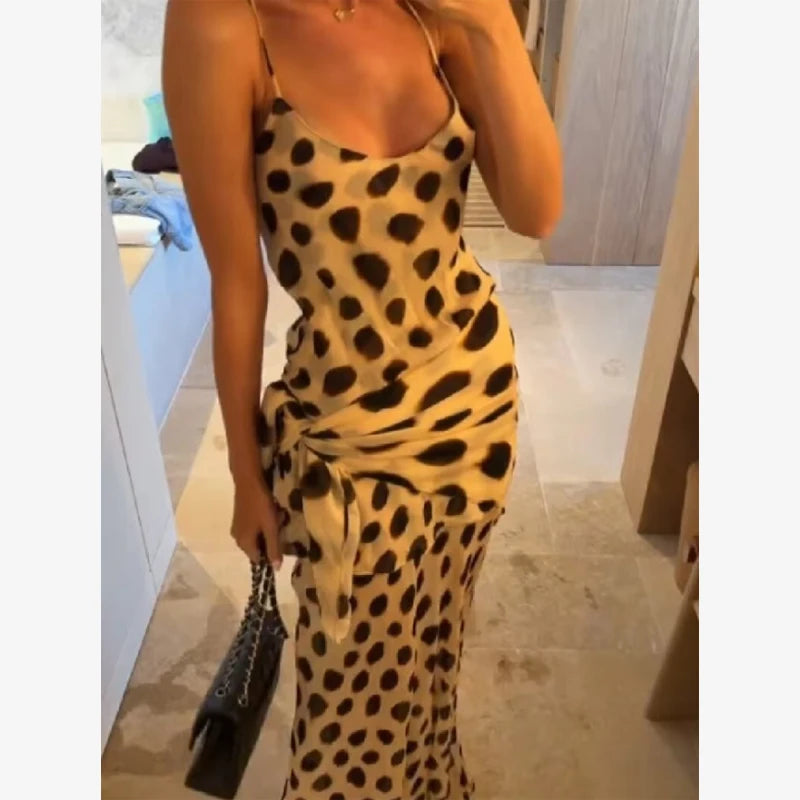 Women’s Two-Tone Printed Long Sleeve Midi Dress – Elegant Y2K Party & Club Dress