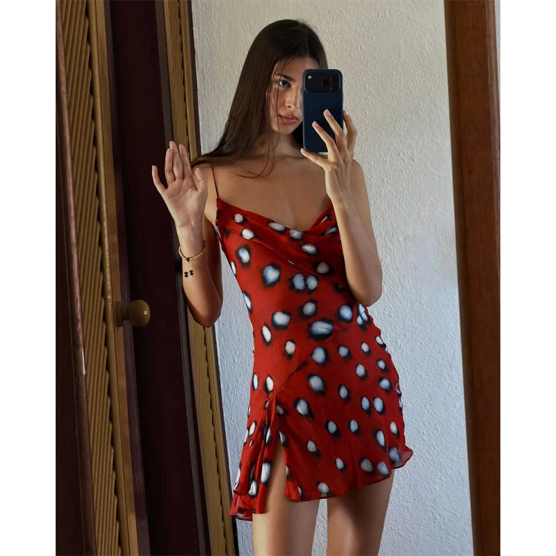 Women’s Two-Tone Printed Long Sleeve Midi Dress – Elegant Y2K Party & Club Dress